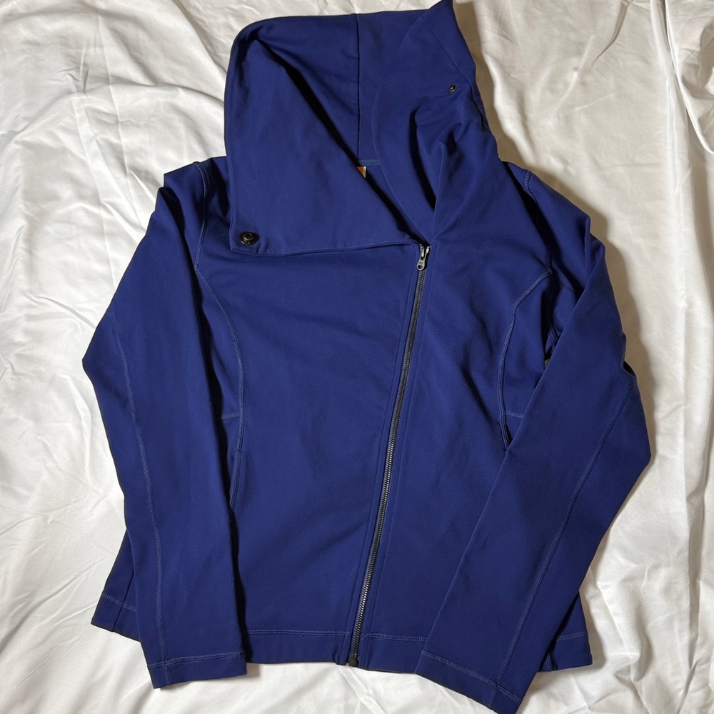 Lucy Women's Deep Blue Moto Cowl Neck Asymmetrical Zip Jacket